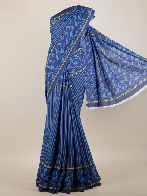 

Pothys Blue & Yellow Striped Saree