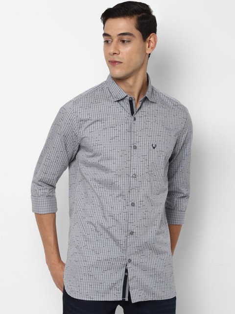 

Allen Solly Men Grey & Black Slim Fit Striped Pure Cotton Casual Shirt