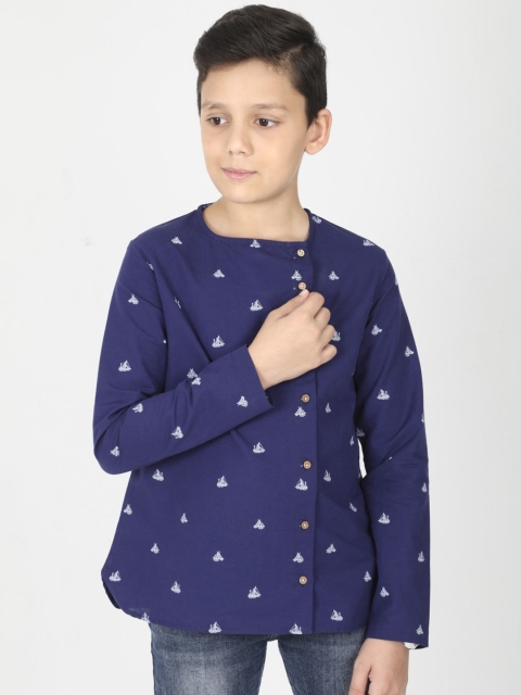 

MANET Boys Blue Nautical Printed Pure Cotton Casual Shirt