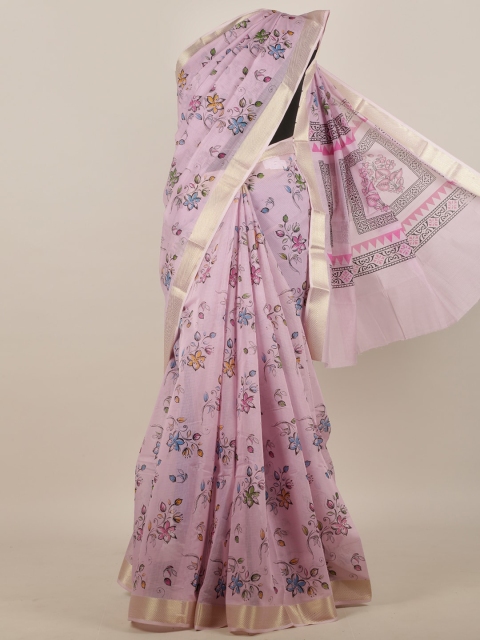 

Pothys Lavender & Silver-Toned Floral Saree