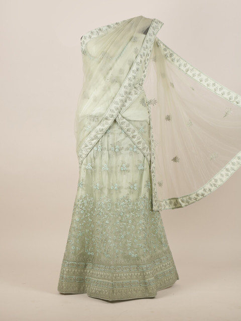 

Pothys Green Floral Beads and Stones Net Half Saree