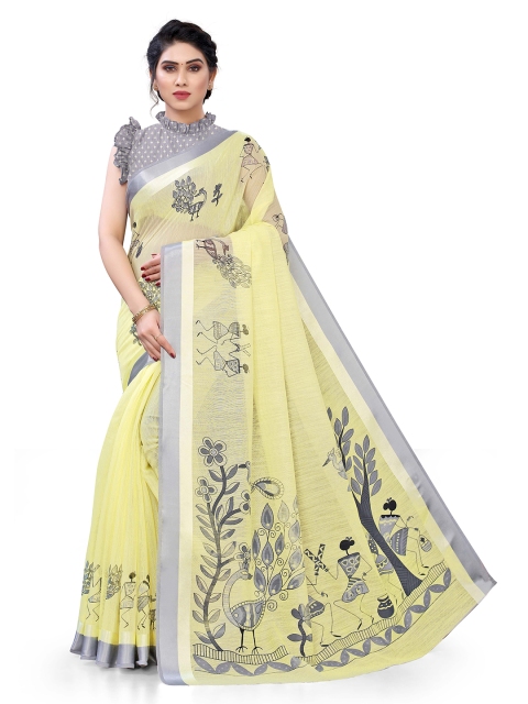 

KALINI Yellow & Grey Warli Printed Saree