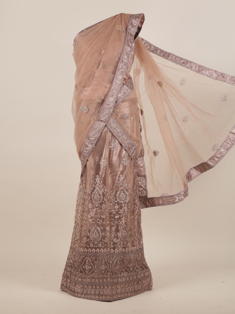 

Pothys Brown & Grey Floral Embellished Net Heavy Work Half Saree
