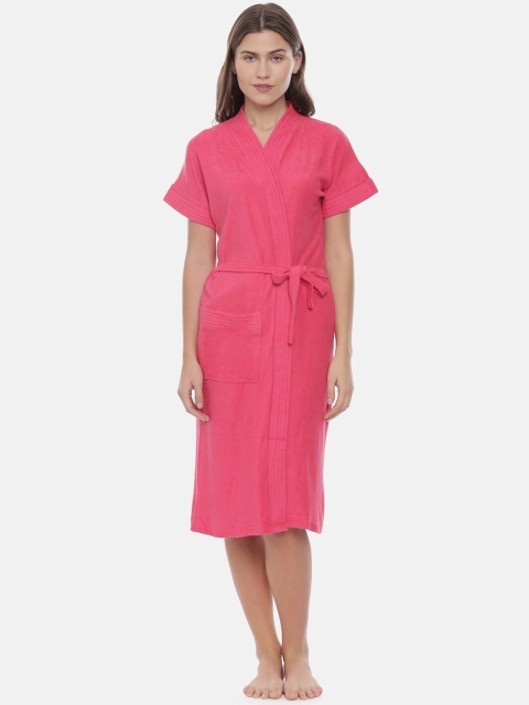 

GOLDSTROMS Women Pack Of 2 Fuchsia Pink Solid Cotton Bath Robe