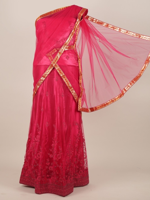 

Pothys Pink & Gold-Toned Embroidered Net Half Lehenga Saree