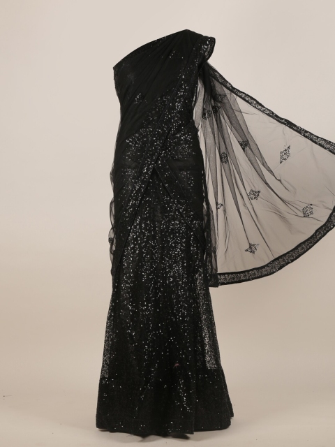 

Pothys Black Embellished Sequinned Net Half Lehenga Saree