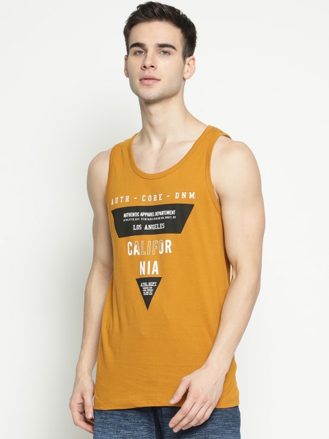

V2 Value & Variety Men Mustard Yellow & Black Printed Cotton Innerwear Vest