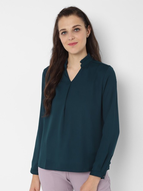 

Allen Solly Woman Green Mandarin Collar Regular Top