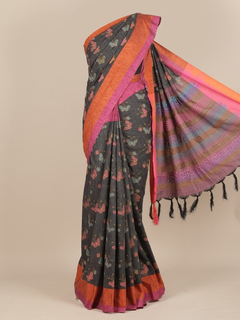 

Pothys Women Grey & Orange Pure Cotton Printed Saree