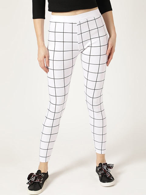

V2 Value & Variety Women White & Black Windowpane Checked Ankle-Length Leggings
