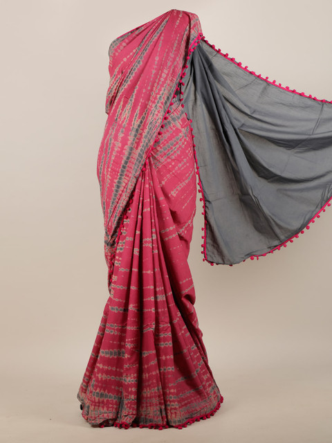 

Pothys Pink & Grey Batik Print Saree