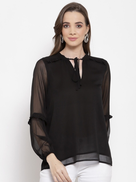 

Jade Garden Black Tie-Up Neck Regular Sustainable Top
