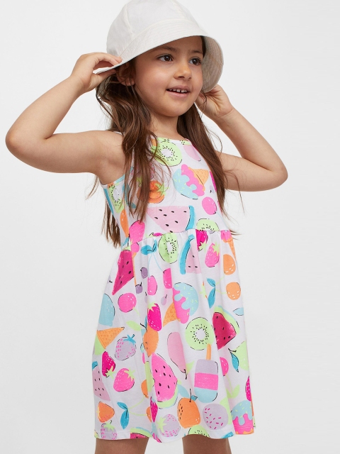 

H&M Girls White & Pink Patterned Jersey Dress