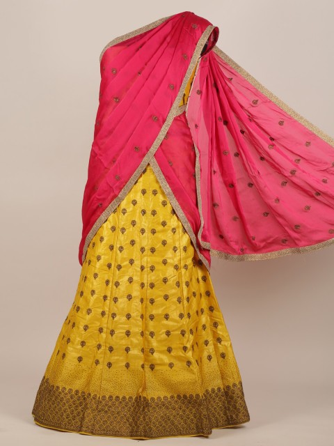 

Pothys Yellow & Pink Ethnic Motifs Half & Half Saree