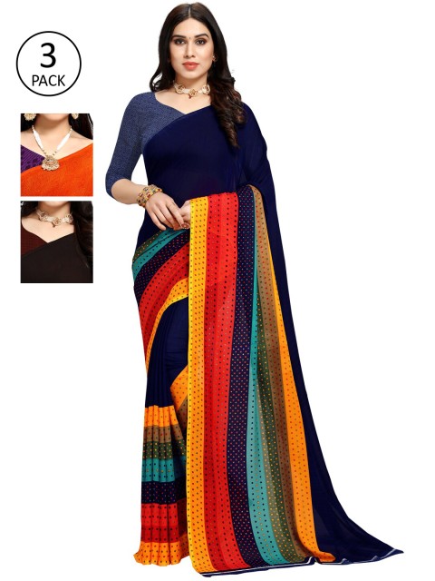 

KALINI Women Pack Of 3 Printed Saree, Orange