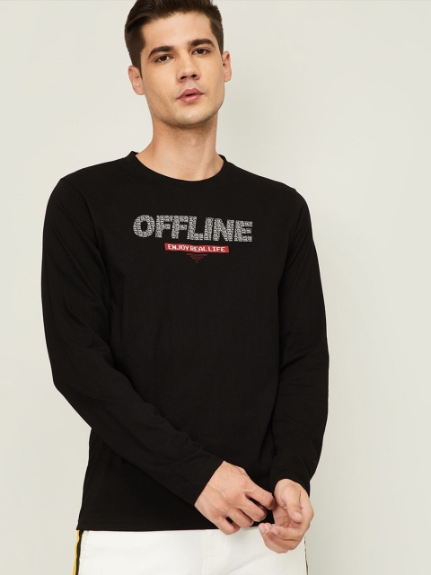 

Bossini Men Black Typography High Neck Extended Sleeves Slim Fit T-shirt