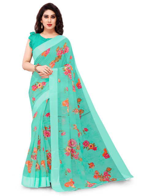 

KALINI Sea Green & Pink Floral Bagh Saree