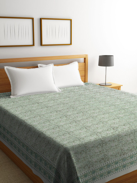 

Fabindia Green Printed 116 TC Double Bed Cover, Teal