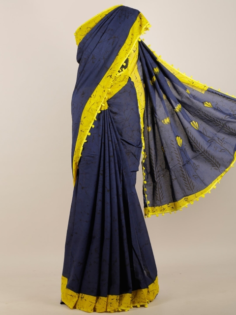

Pothys Blue & Yellow Abstract Printed Saree