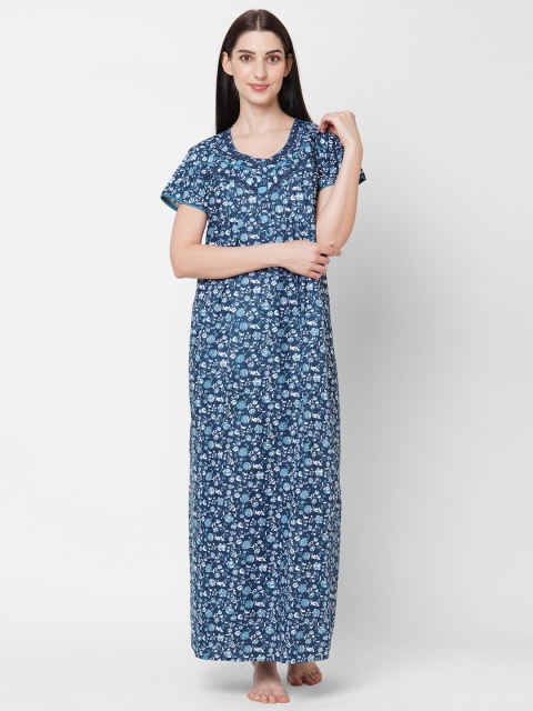 

Sweet Dreams Women Navy Blue Printed Cotton Maxi Nightdress