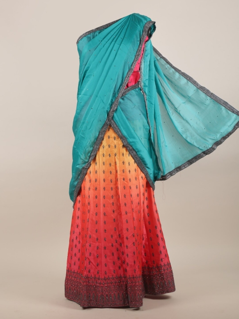 

Pothys Women Blue And Yellow Embellished Half & Half Saree