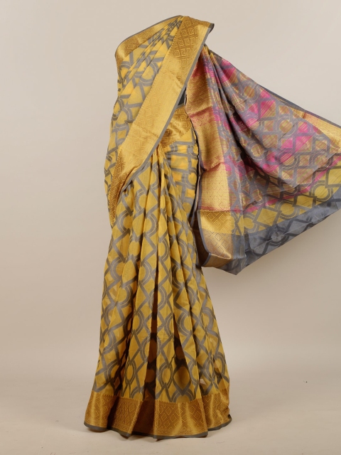 

Pothys Grey & Prink Golden-Toned Zari Saree