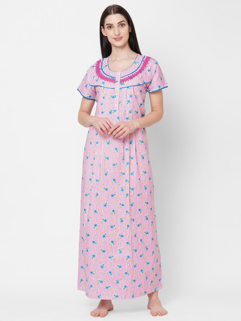 

Sweet Dreams Women Pink Printed Cotton Maxi Nightdress