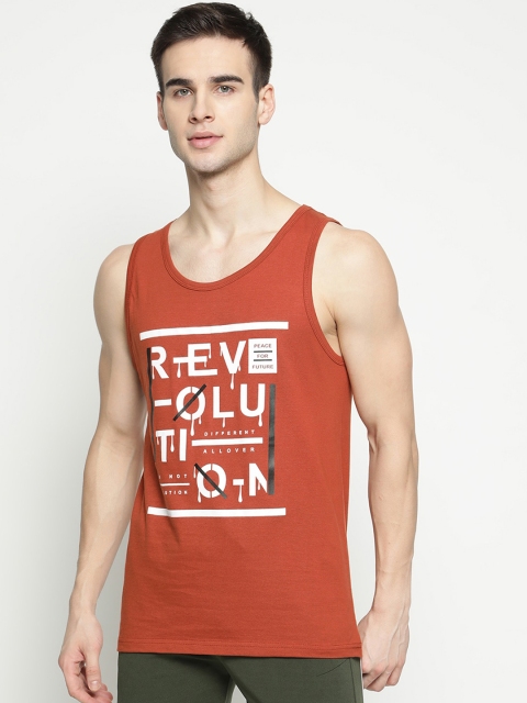 

V2 Value & Variety Men Orange & White Printed Cotton Innerwear Vest