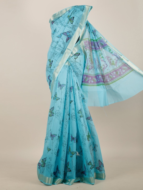 

Pothys Turquoise Blue & Purple Floral Print Saree