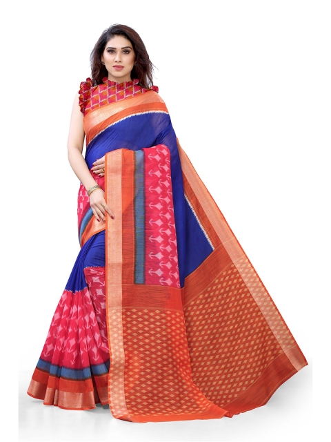 

KALINI Blue & Orange Printed Saree