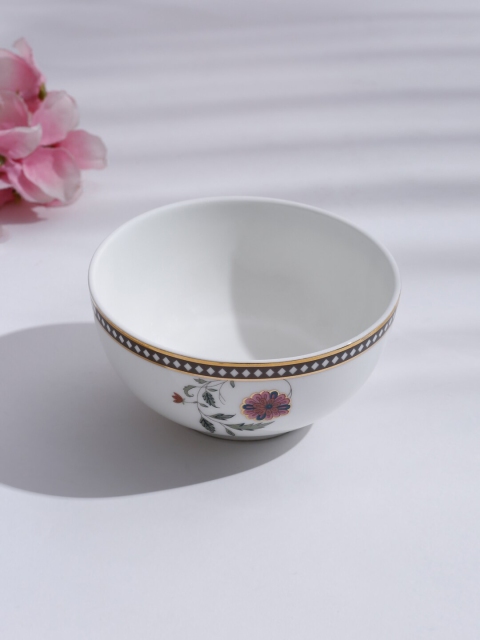 Fabindia White & Pink 1 Piece Printed Bone China Glossy Bowl
