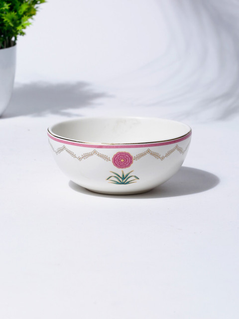 

Fabindia White & Pink 1 Piece Printed Porcelain Glossy Bowl
