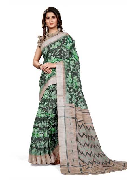 

KALINI Green & Beige Floral Bagh Saree