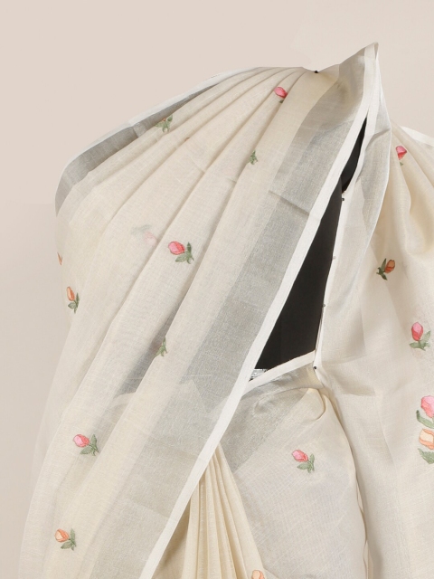 

Pothys Cream-Coloured Floral Embroidered Saree
