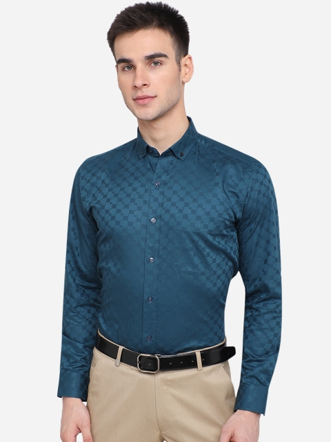 

Greenfibre Men Blue Self Design Slim Fit Party Shirt