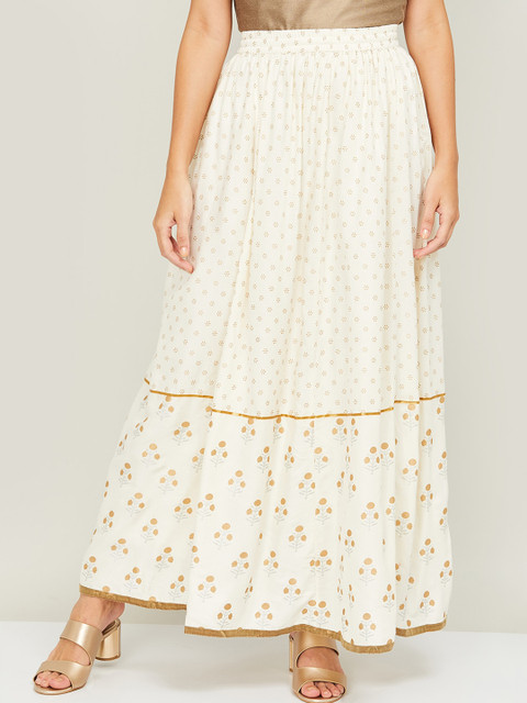 

Melange by Lifestyle Women Off White & Brown Printed Maxi Flared Skirt