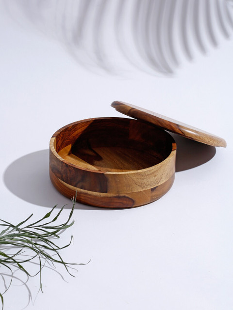 

Fabindia Brown Ashmik Chapati Wood Round Bowl, Off white