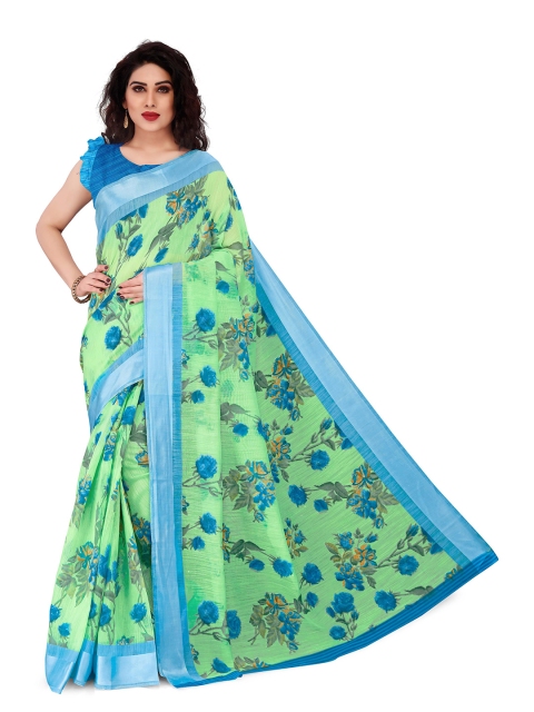 

KALINI Green & Blue Floral Printed Bagh Saree