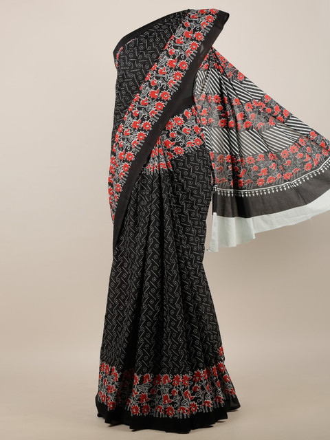 

Pothys Black & Red Floral Print Saree