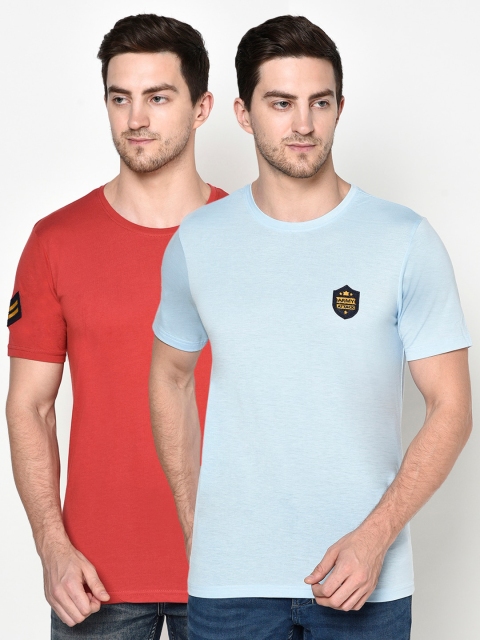 

ELEGANCE Men Set Of 2 Solid Applique T-shirt, Red