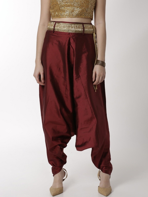 

Ira Soleil Women Maroon Solid Silk Harem Pants