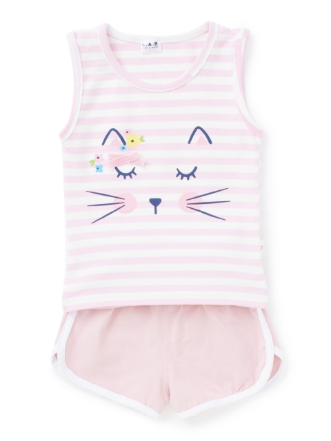 

Like A Boss Girls Pink & White Striped T-shirt with Shorts