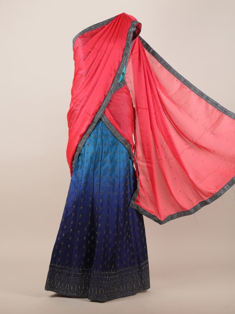

Pothys Blue & Red Embroidered Half Lehengs Saree