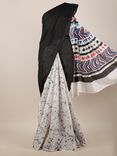 

Pothys Women Black & White Cotton Abstract Printed Saree