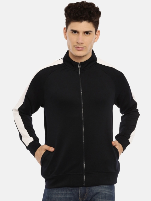 

MASH UNLIMITED Men Navy Blue Striped Crop Bomber Jacket