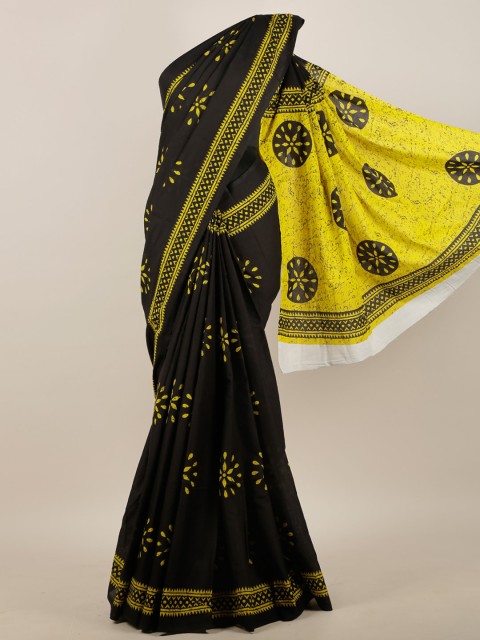 

Pothys Black & Yellow Ethnic Motifs Printed Saree