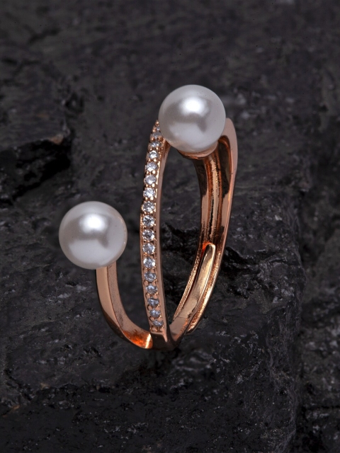 

Ferosh Rose Gold-Toned & White Stone-Studded Pearl Branch Finger Ring