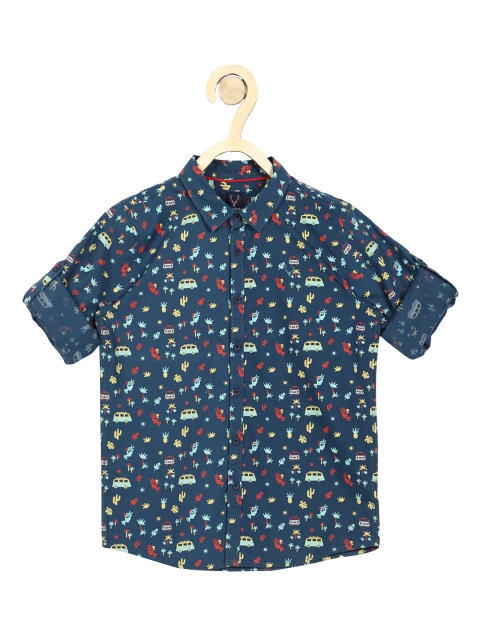 

Allen Solly Junior Boys Navy Blue & Red Slim Fit Printed Pure Cotton Casual Shirt