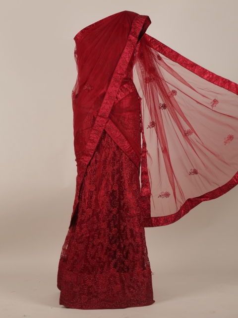 

Pothys Maroon Heavy Embroidered Net Half Saree