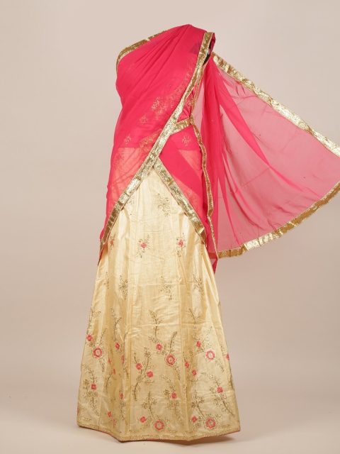 

Pothys Cream-Coloured & Red Embellished Half Saree